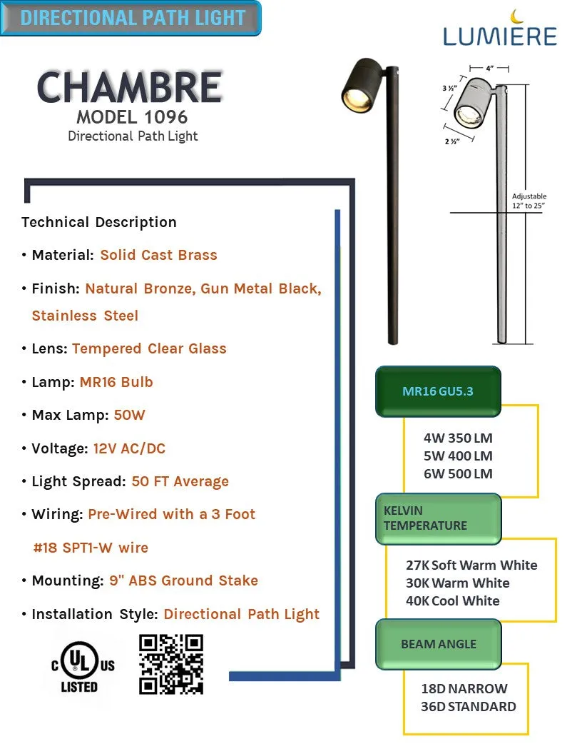 Chambre Contemporary Solid Brass Directional Pathway Light Natural Bronze