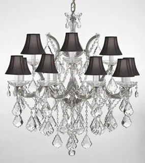 Chandelier Lighting Crystal Chandeliers With Black Shades H30 "X W28" - F83-Blackshades/Silver/B7/21532/12 1