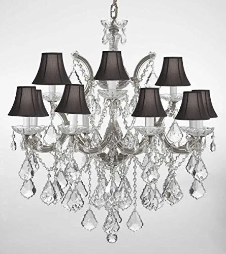 Chandelier Lighting Crystal Chandeliers With Black Shades H30 "X W28" - F83-Blackshades/Silver/B7/21532/12 1