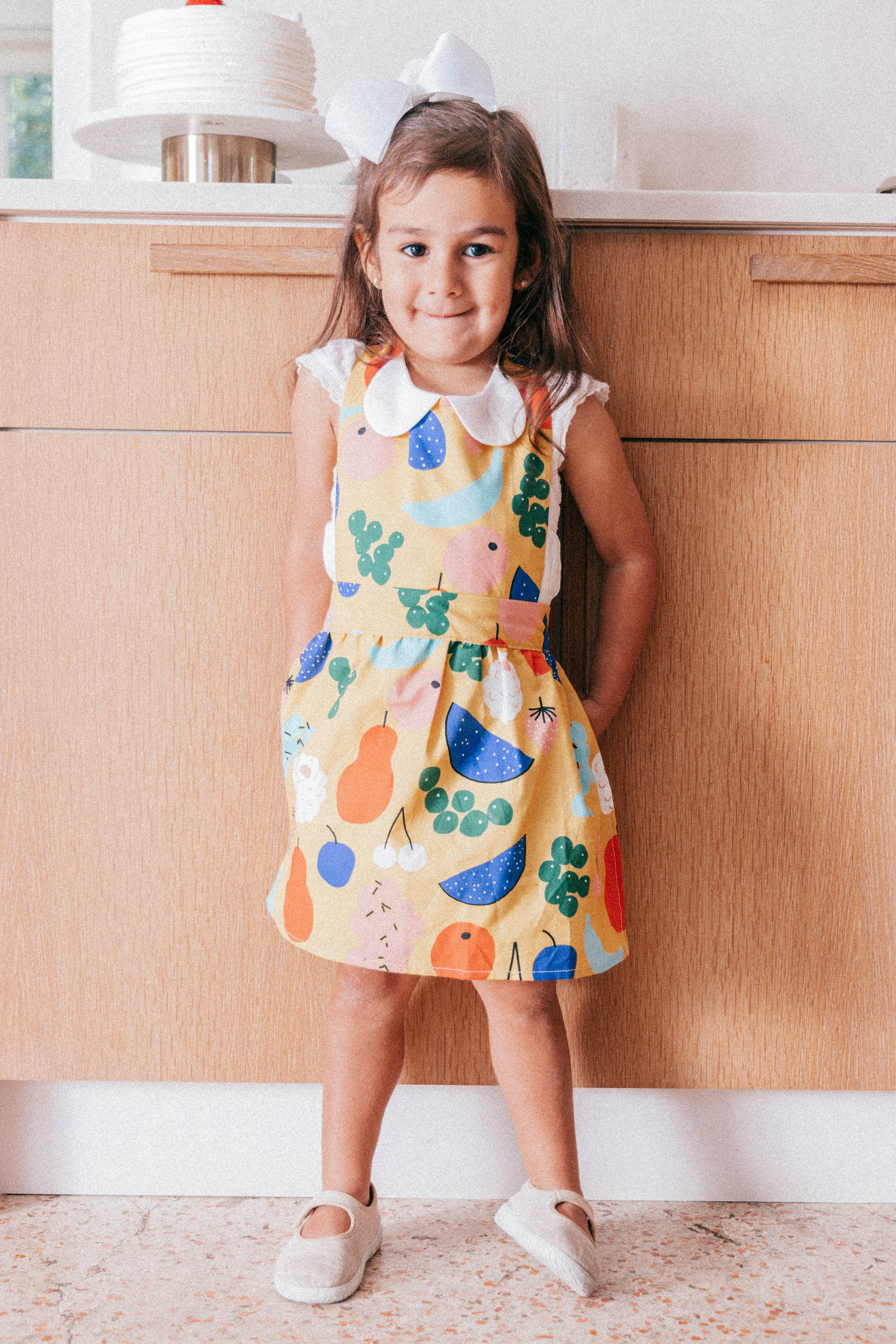 Child's Gidget Apron Yellow Fruits Print