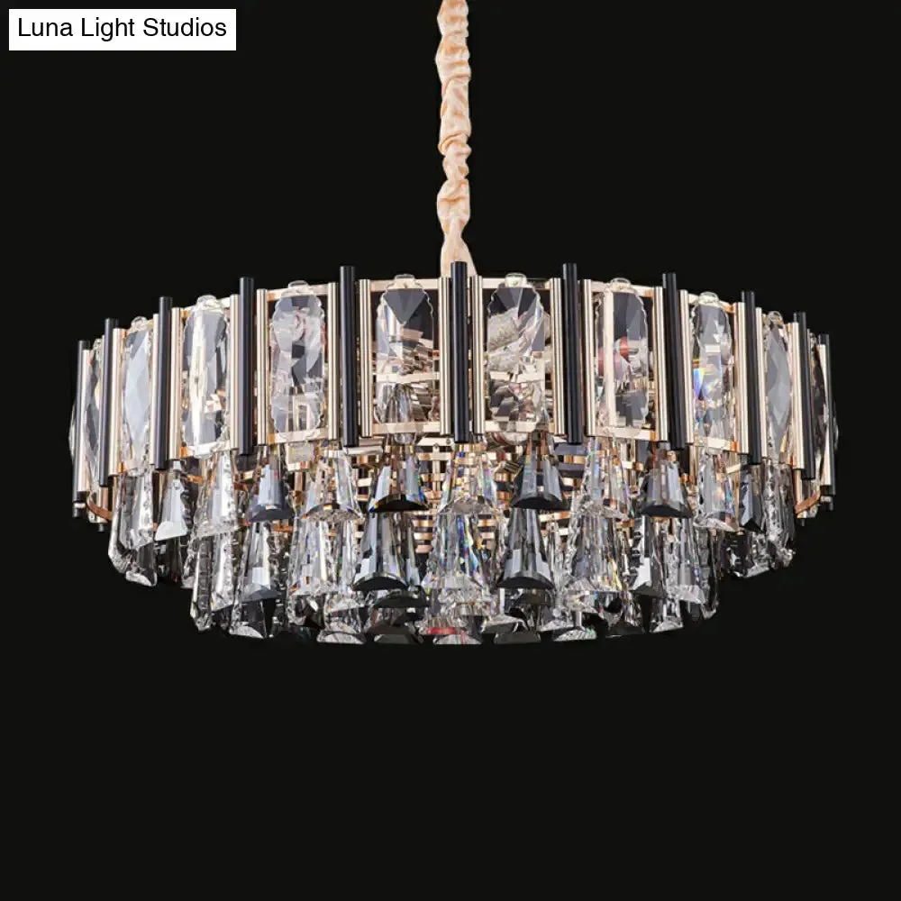 Clear Beveled Crystal Modern Layered Chandelier - Elegant Suspension Lighting for Living Rooms