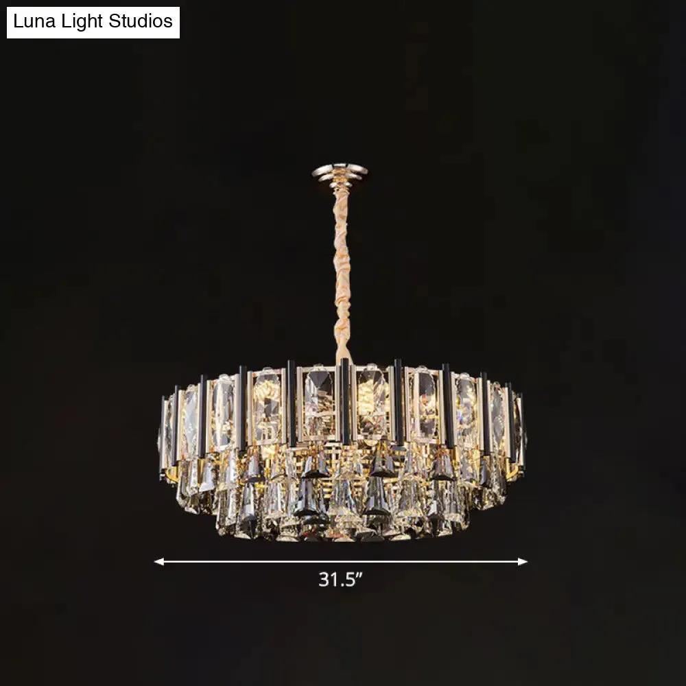 Clear Beveled Crystal Modern Layered Chandelier - Elegant Suspension Lighting for Living Rooms