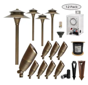 COMBO KIT V- Solid Cast Brass Outdoor Landscape Pathway & Spot Lighting