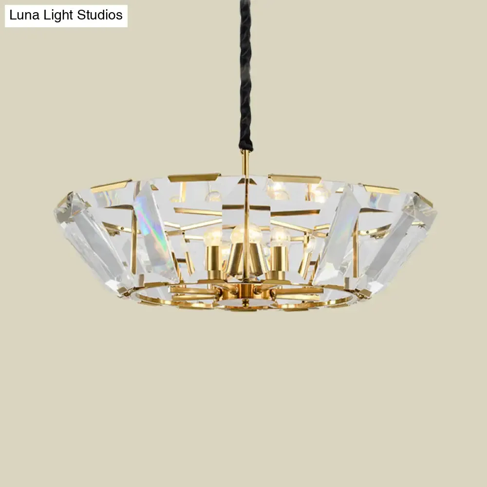 Contemporary Gold Chandelier: 5-Head Living Room Ceiling Light Kit with Crystal Bowl Shade