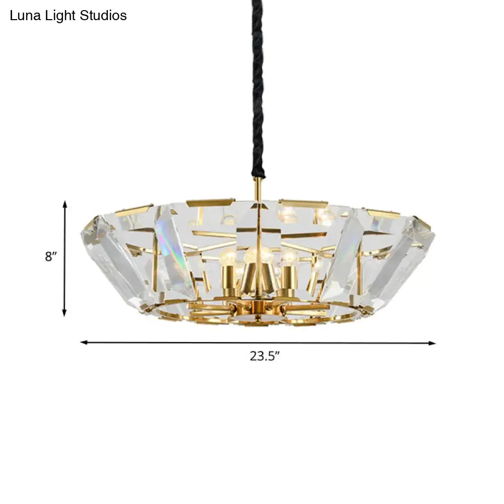 Contemporary Gold Chandelier: 5-Head Living Room Ceiling Light Kit with Crystal Bowl Shade