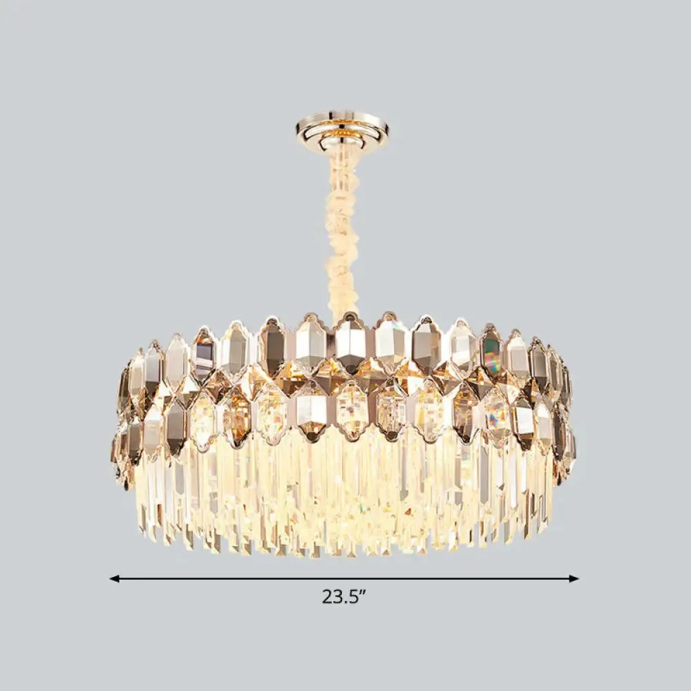 Contemporary Gold Plated K9 Crystal Chandelier for Living Room - Dark Tan Geometric Design