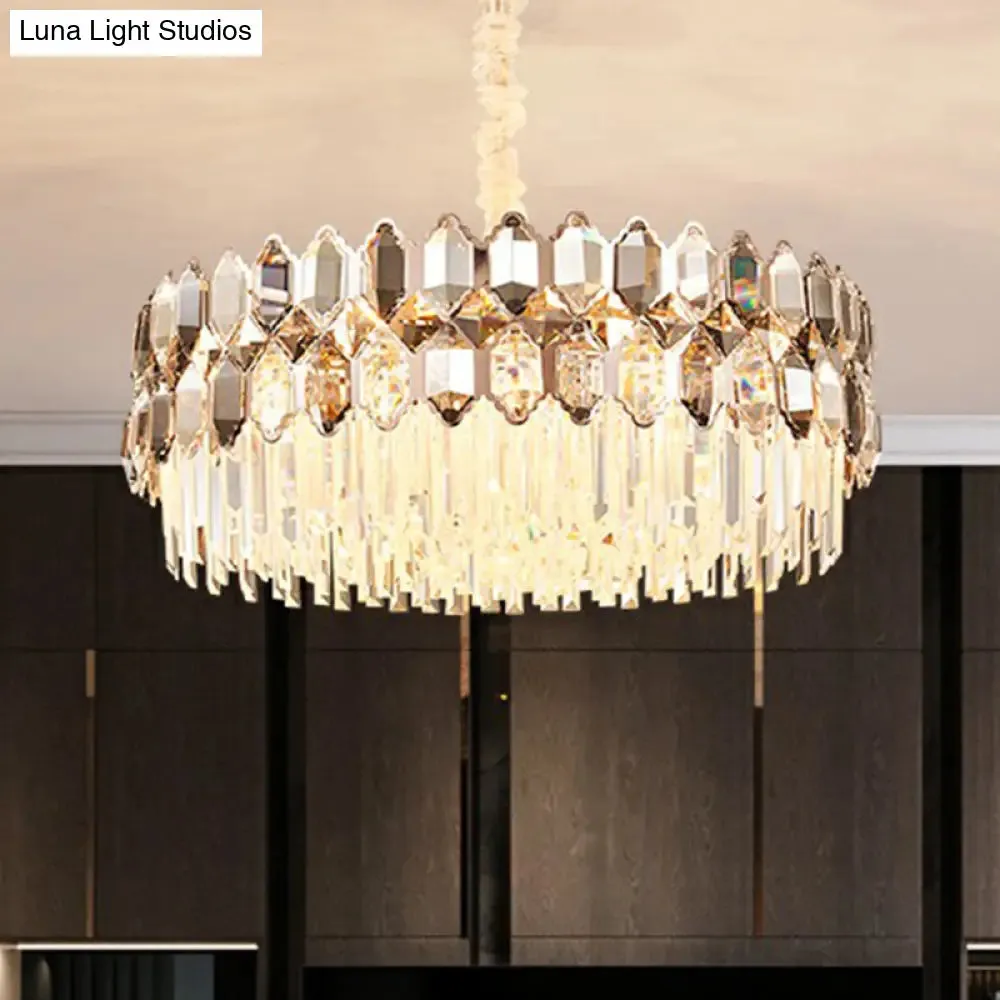 Contemporary Gold Plated K9 Crystal Chandelier for Living Room - Dark Tan Geometric Design