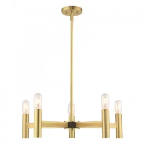 COPENHAGEN 5 LIGHT CHANDELIER, SATIN BRASS