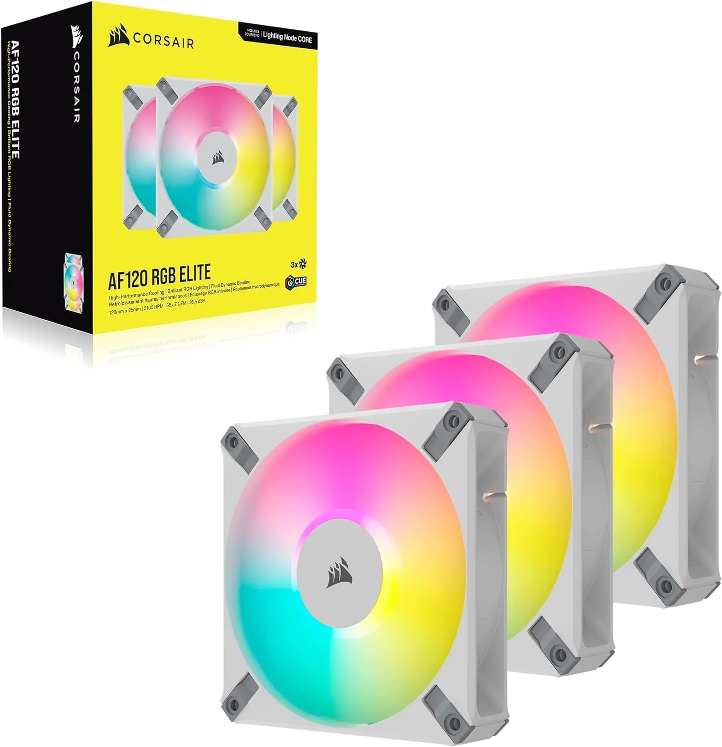 Corsair iCUE AF120 RGB ELITE 120mm PWM Triple Fan Kit 連 iCUE Lighting Node CORE RGB 控制器 - White 白色 (Triple Pack 三件裝) CO-9050158-WW