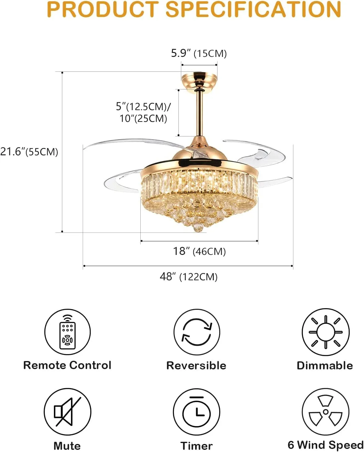 Crystal Chandelier Ceiling Fan with Remote Control