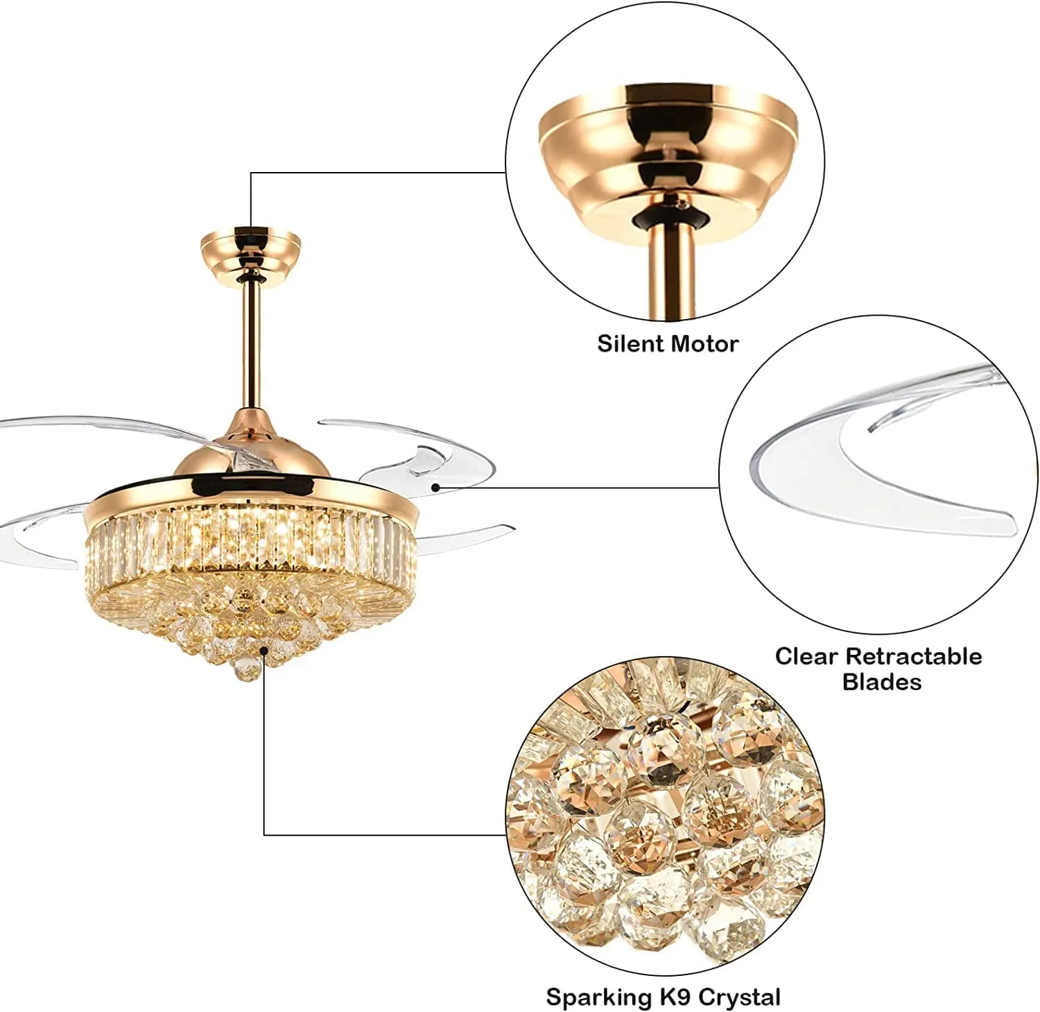 Crystal Chandelier Ceiling Fan with Remote Control