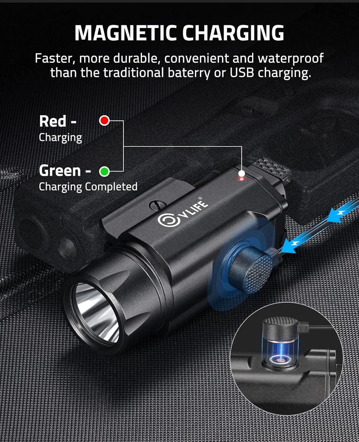 CVLIFE 1500 Lumens Pistol Flashlight Magnetic Rechargeable, Tactical Light for Pistol - Global