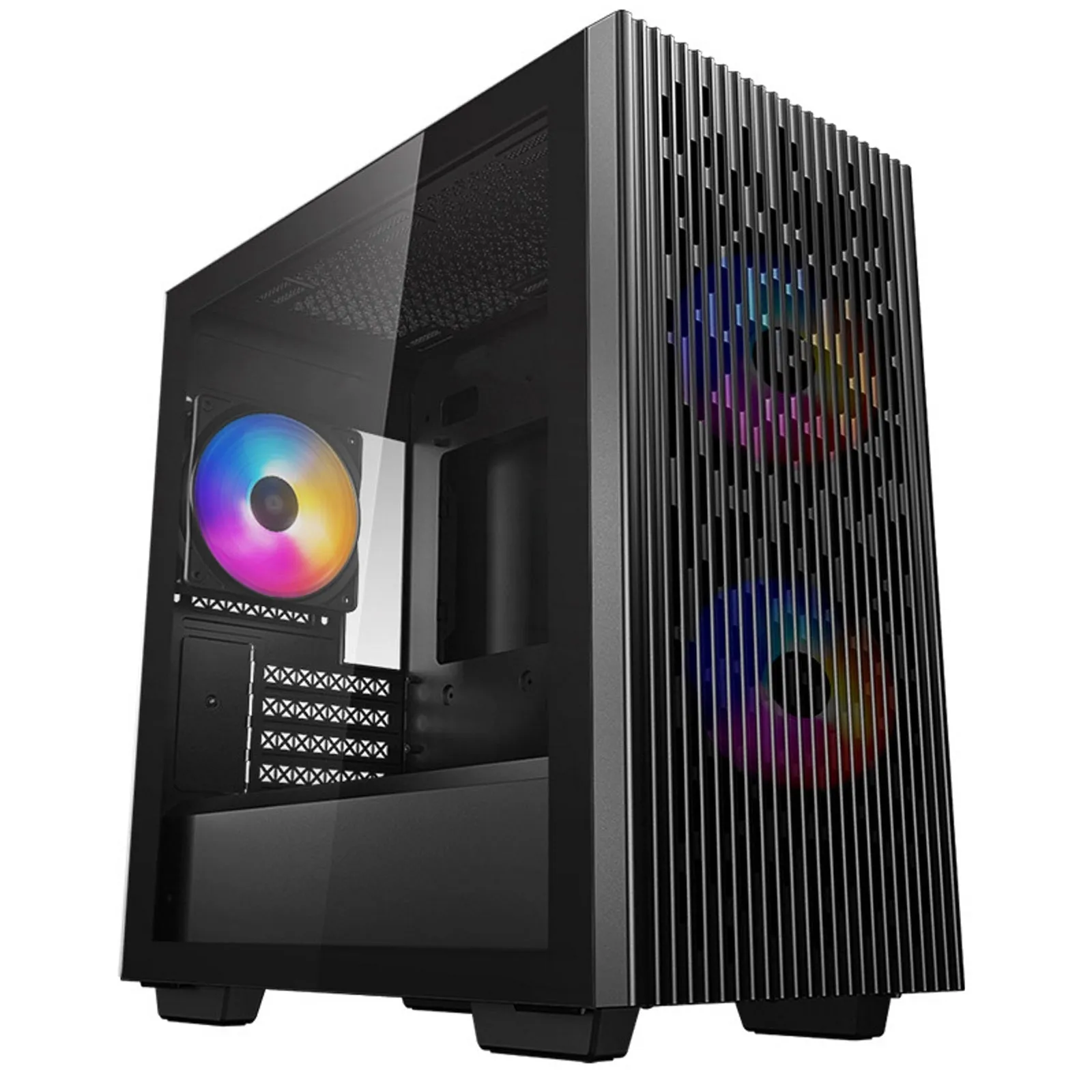 DeepCool MATREXX 40 3FS Micro Tower 1 x USB 3.0 / 1 x USB 2.0 Tempered Glass Side Window Panel Black Case with Tri-Colour LED Fans