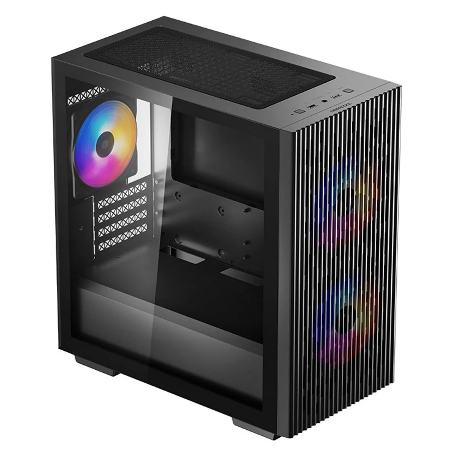 DeepCool MATREXX 40 3FS Micro Tower 1 x USB 3.0 / 1 x USB 2.0 Tempered Glass Side Window Panel Black Case with Tri-Colour LED Fans