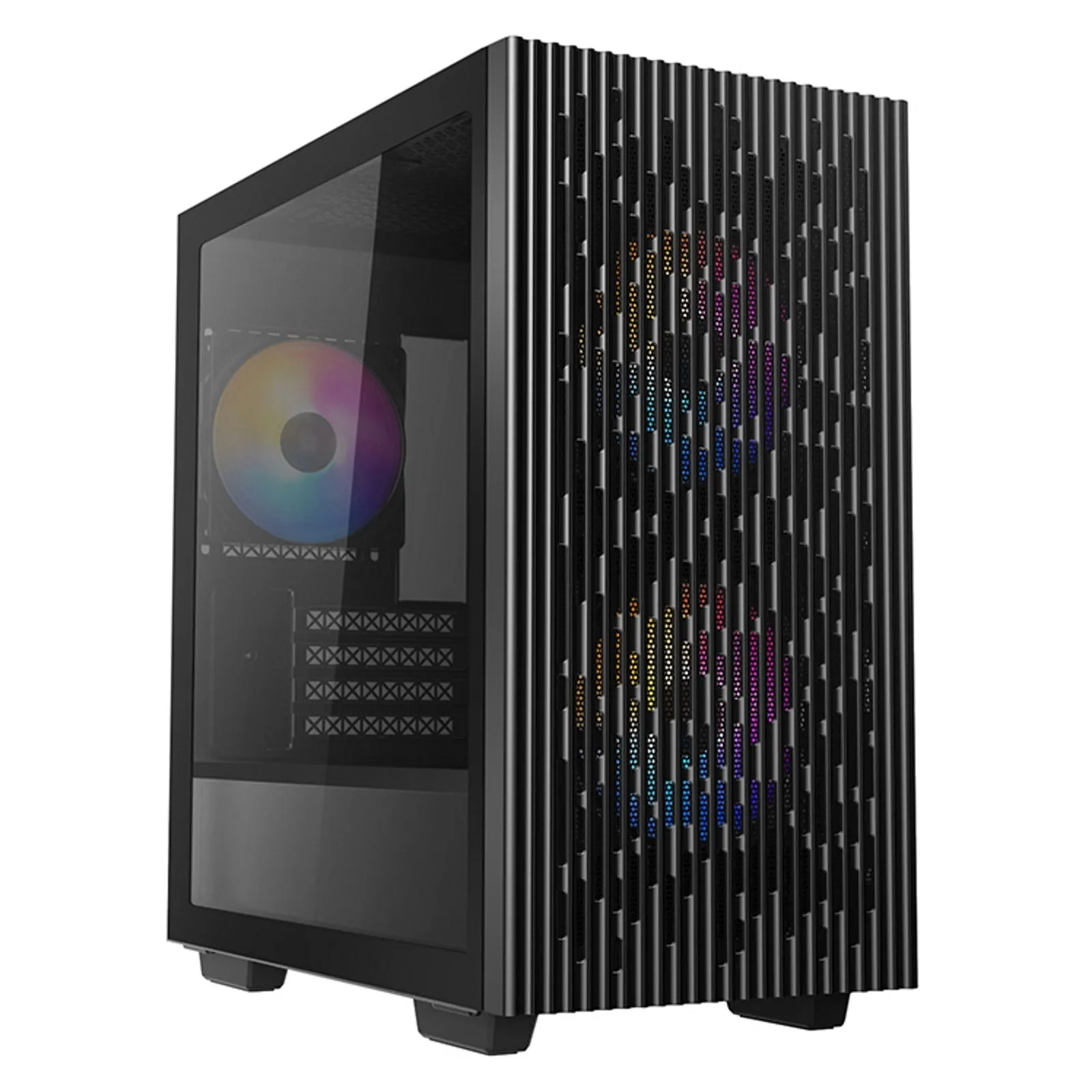 DeepCool MATREXX 40 3FS Micro Tower 1 x USB 3.0 / 1 x USB 2.0 Tempered Glass Side Window Panel Black Case with Tri-Colour LED Fans