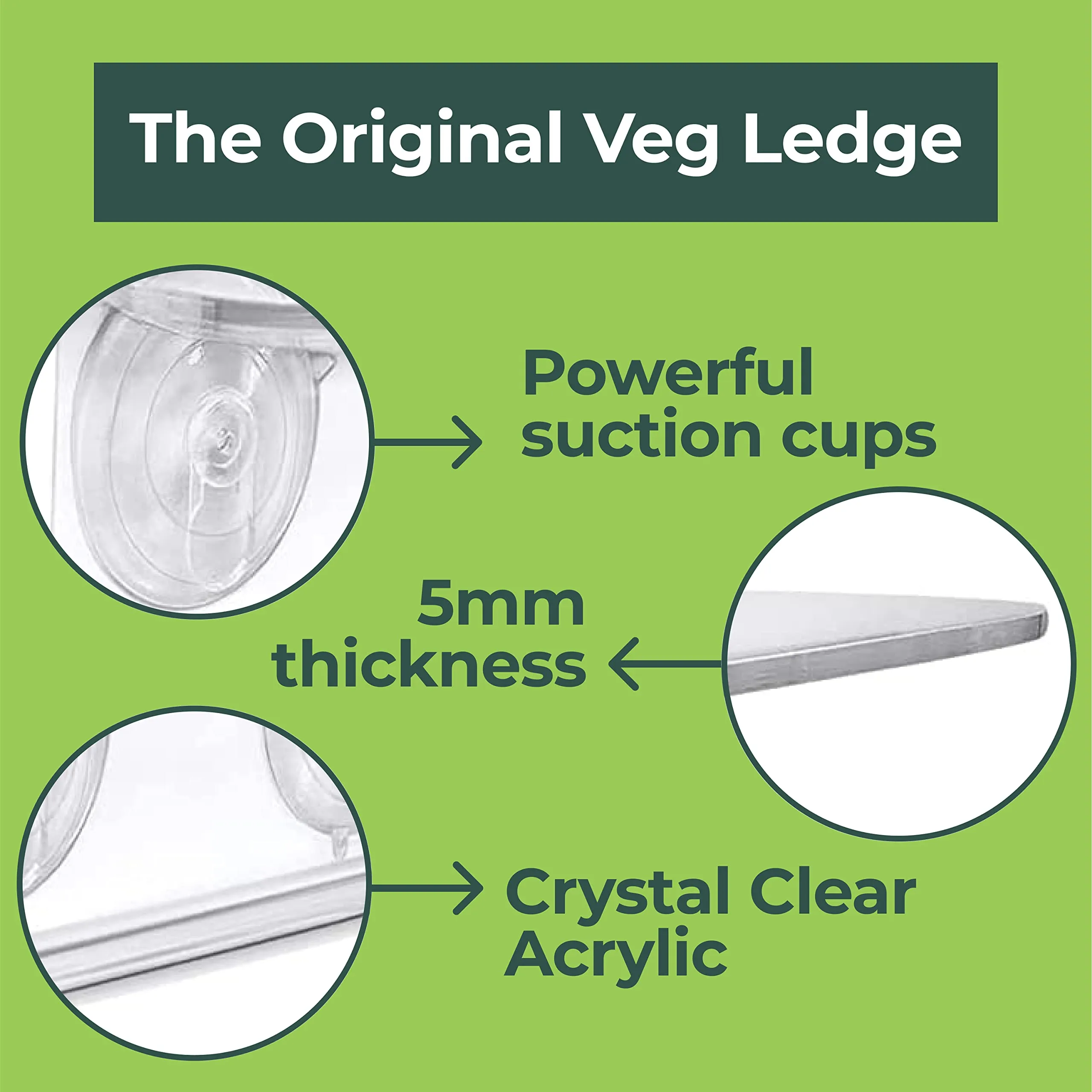 Double Veg Ledge - Window Shelf For Plants, Clear Acrylic Shelves - Suction Cup Indoor