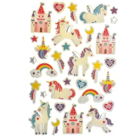 Fantasy Unicorns 3D Foam Sticker Sheet, 1-1/4-Inch, 32-Piece