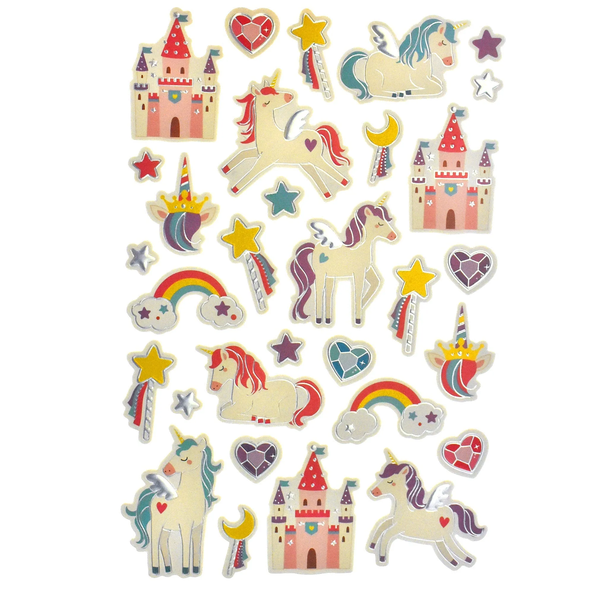 Fantasy Unicorns 3D Foam Sticker Sheet, 1-1/4-Inch, 32-Piece