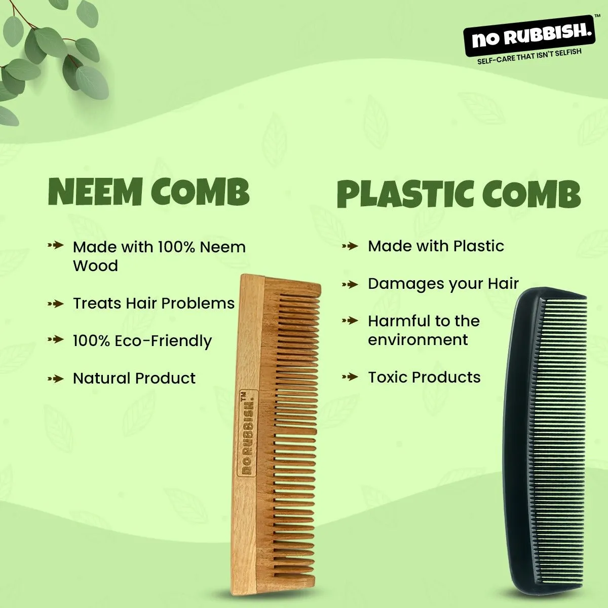 Fine Tail Neem Wood Comb (Pack of 1) | Infused with Neem and Tulsi