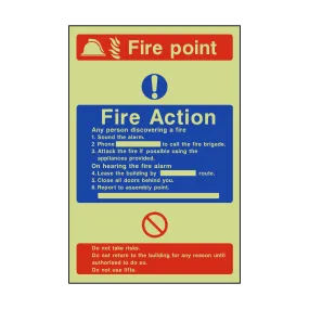 Fire Action Fire Point Photoluminescent Sign