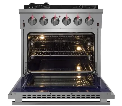 Forno 30 Inch Alta Qualita Gas Range with 5 Italian Sealed Burners, 4.32 Cu. Ft. Oven Capacity, Cast Iron Grates, Convection Cooking, Illuminated Zinc Knobs, Magic Eyes, Halogen Oven Lights, Telescoping Racks