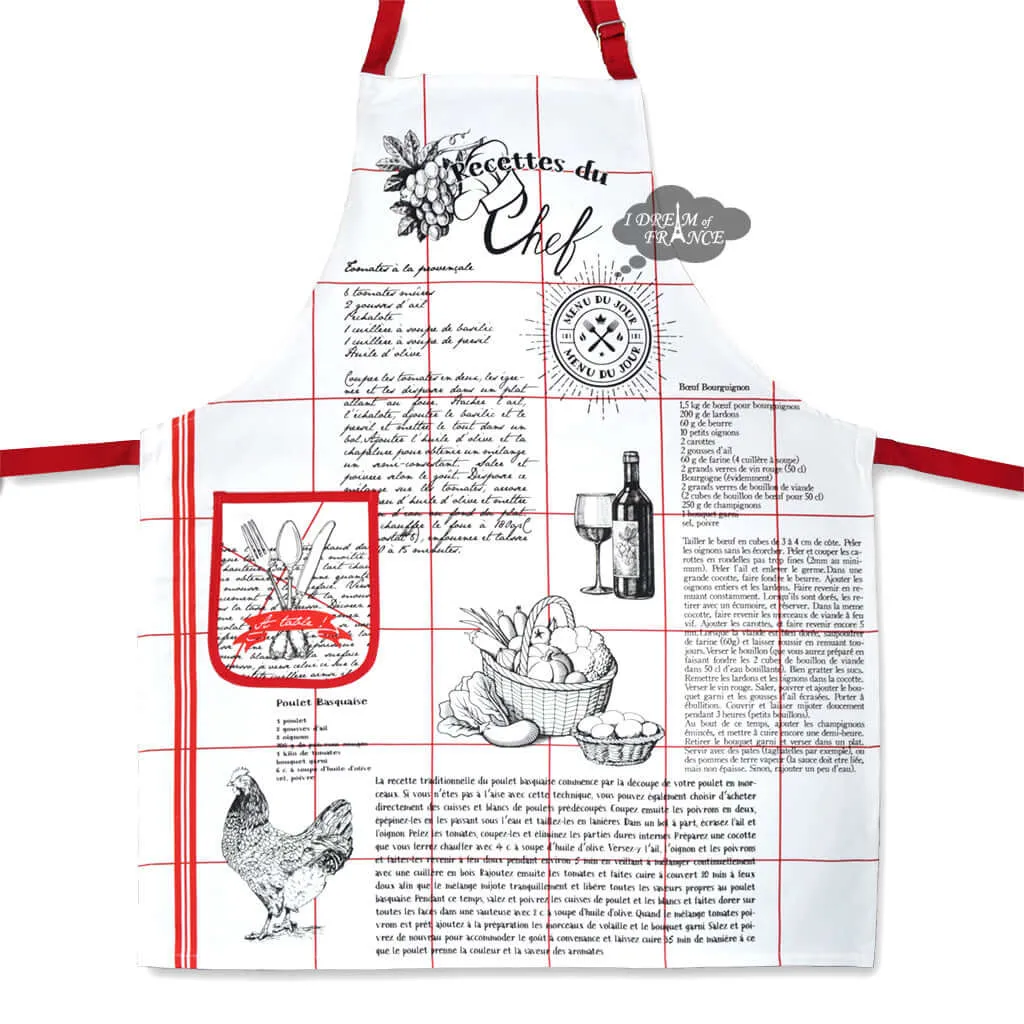 French Chef Recipes Cotton Kitchen Apron by Coton Blanc