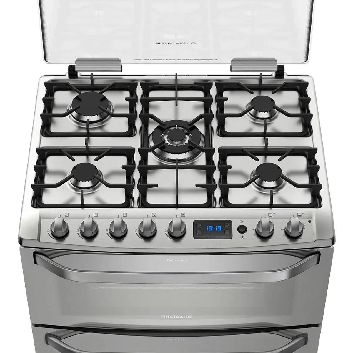 Frigidaire Gas Range 30" with 5 Double Oven & Burners Glass Cooktop in Stainless Steel