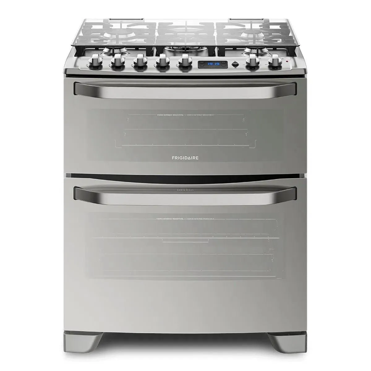 Frigidaire Gas Range 30" with 5 Double Oven & Burners Glass Cooktop in Stainless Steel