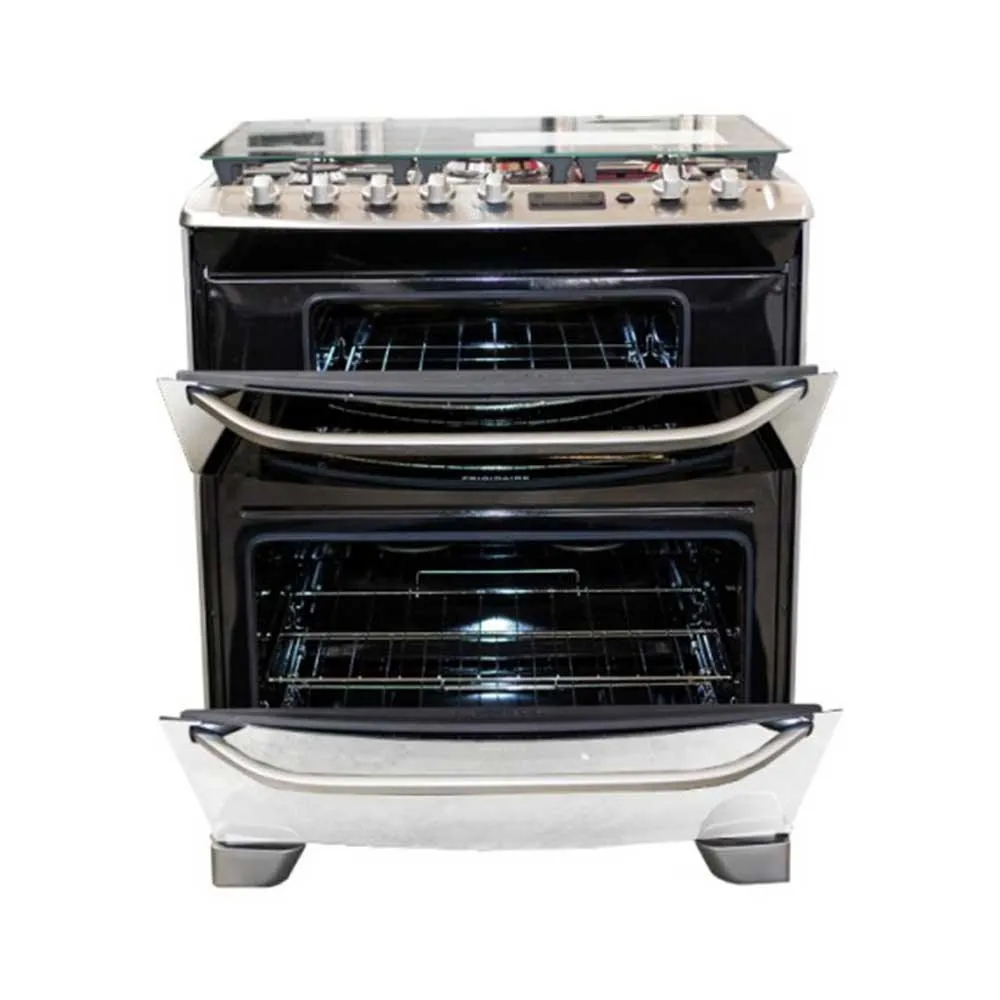 Frigidaire Gas Range 30" with 5 Double Oven & Burners Glass Cooktop in Stainless Steel