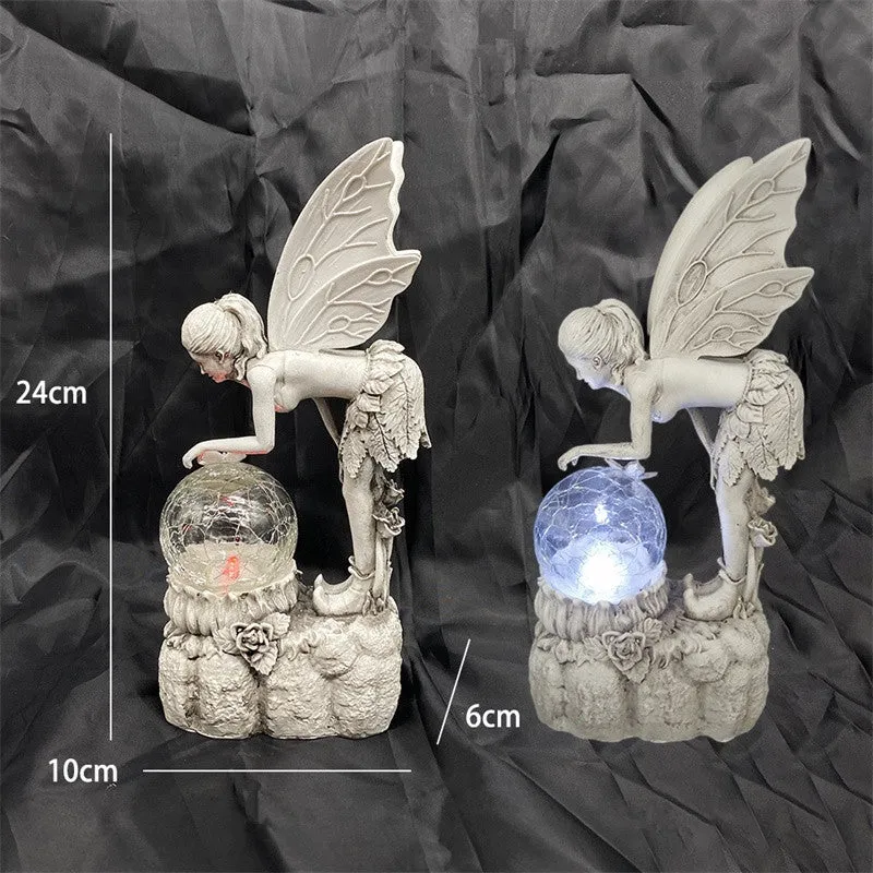 Garden Solar Resin Yard Flower Fairy Night Lamp Sculpture Ornament