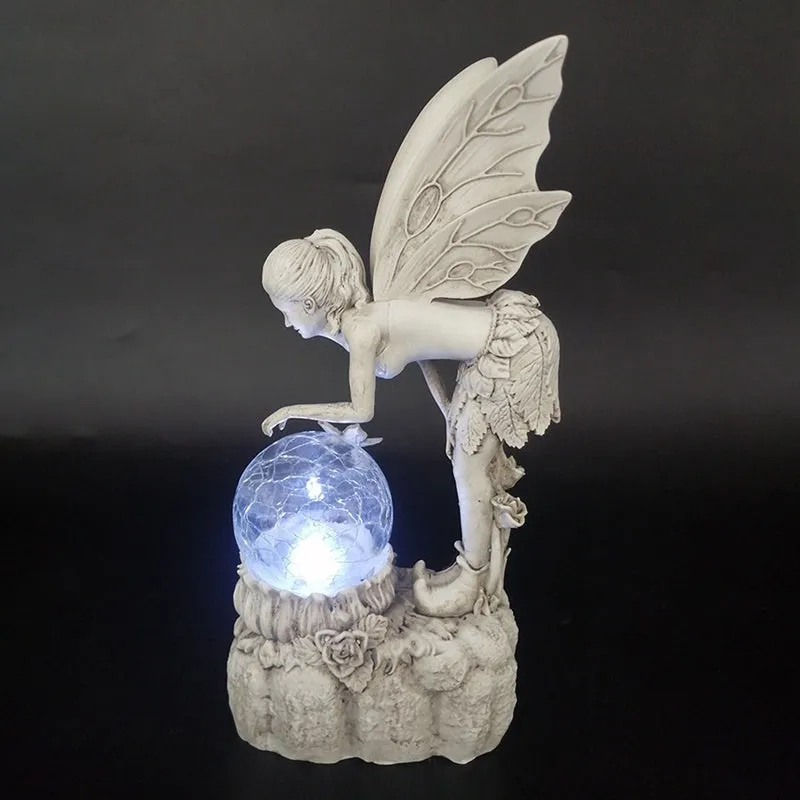 Garden Solar Resin Yard Flower Fairy Night Lamp Sculpture Ornament