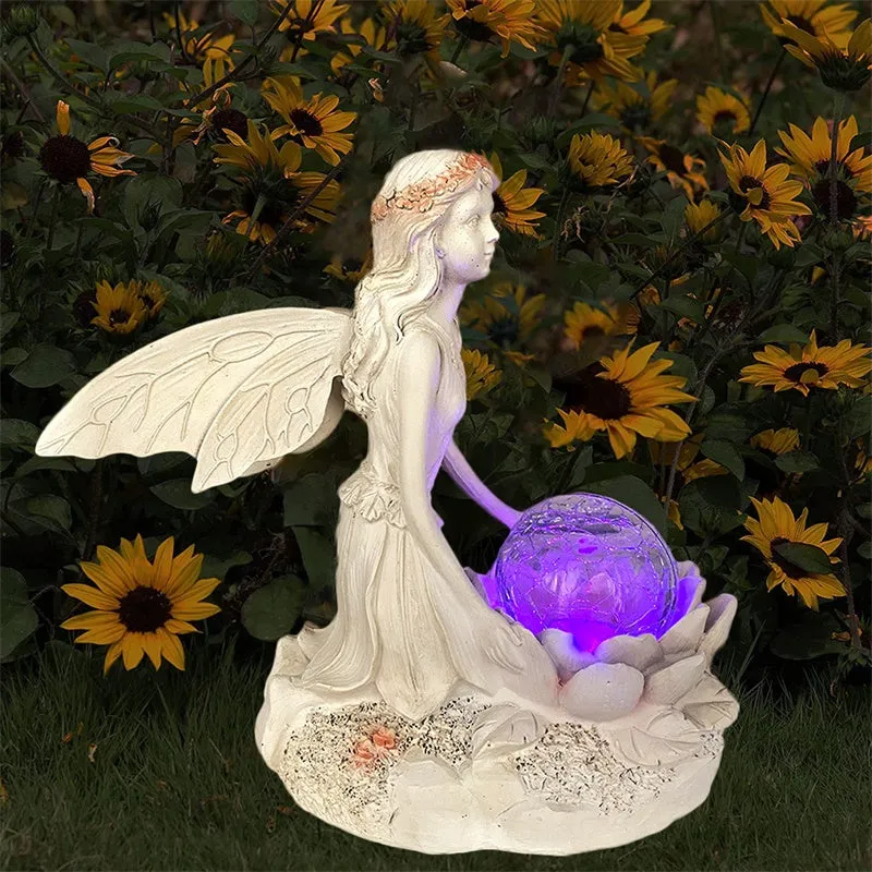 Garden Solar Resin Yard Flower Fairy Night Lamp Sculpture Ornament