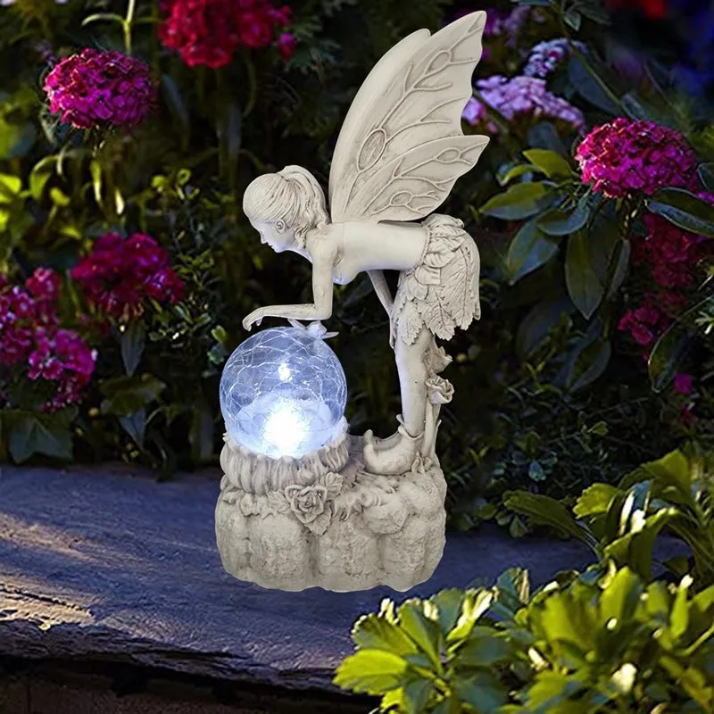 Garden Solar Resin Yard Flower Fairy Night Lamp Sculpture Ornament