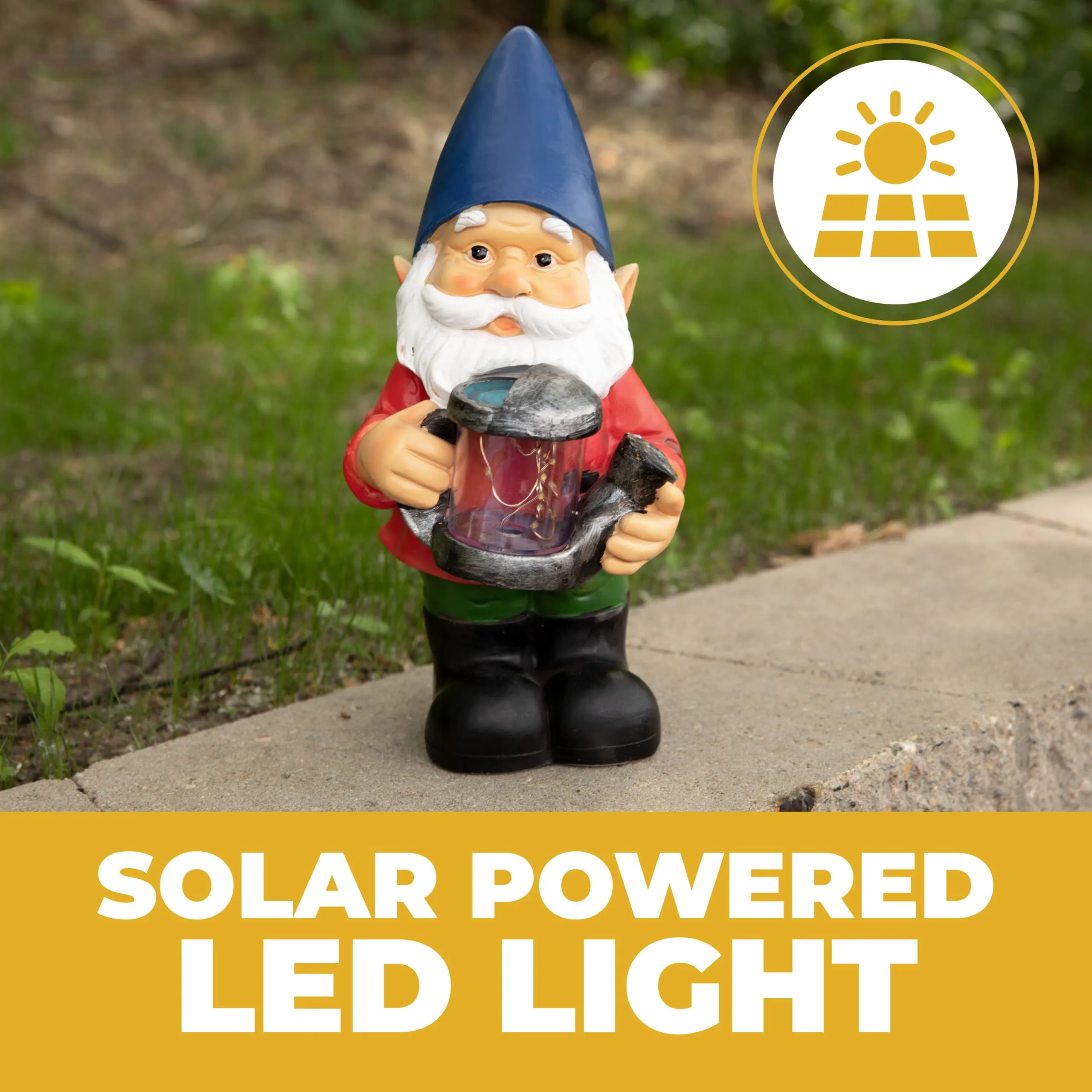 Gnome Solar Powered Led Outdoor Decor Garden Light, 6" W X 13" H (Blue Hat)