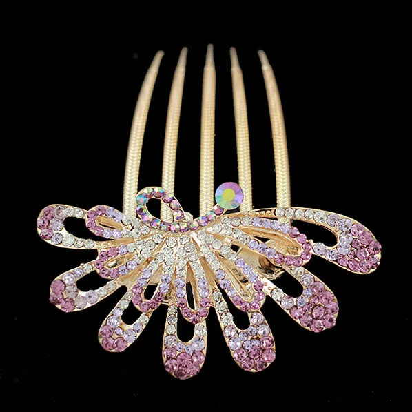 Gold Finish Floral Rhinestone French Twist Comb