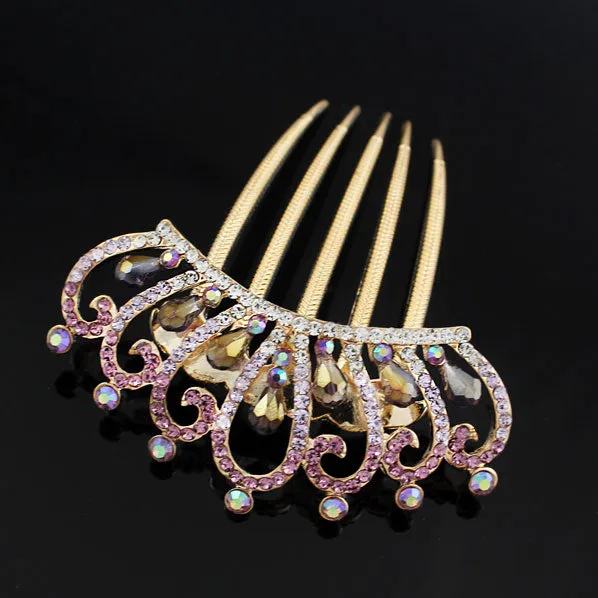 Gold Finish Rhinestone Crown French Twist Up-do Comb