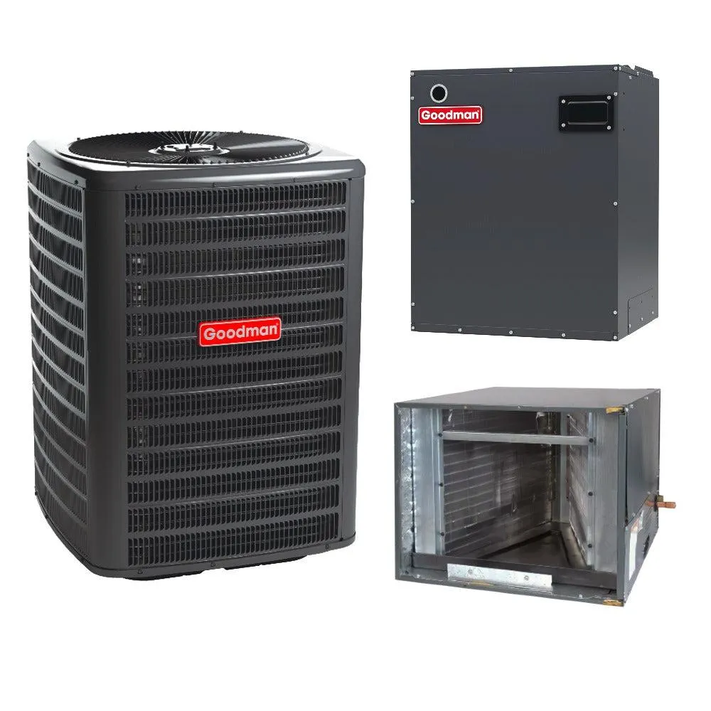 Goodman 2 Ton 15.2 SEER2 System: Air Conditioner Condenser Model GLXS4BA2410, Horizontal Coil Model: CHPTA3026B3,  Blower Model: MBVB16CP1X00