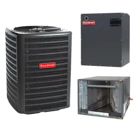 Goodman 2 Ton 15.2 SEER2 System: R32 Air Conditioner Condenser model GLXS4BA2410, Horizontal coil CHPTA3026B3, Modular Blower MBVB12BP1X00