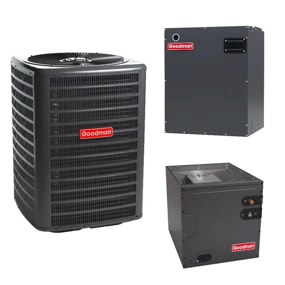 Goodman 2 Ton 15.2 SEER2 System: R32 Air Conditioner Condenser model GLXS4BA2410, Vertical coil CAPTA3022B3, Modular Blower MBVB12BP1X00