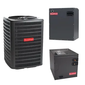 Goodman 2.5 Ton 15.2 SEER2 System: Air Conditioner Condenser Model GLXS4BA3010, Vertical Coil Model: CAPTA3626C3,  Blower Model: MBVB16CP1X00