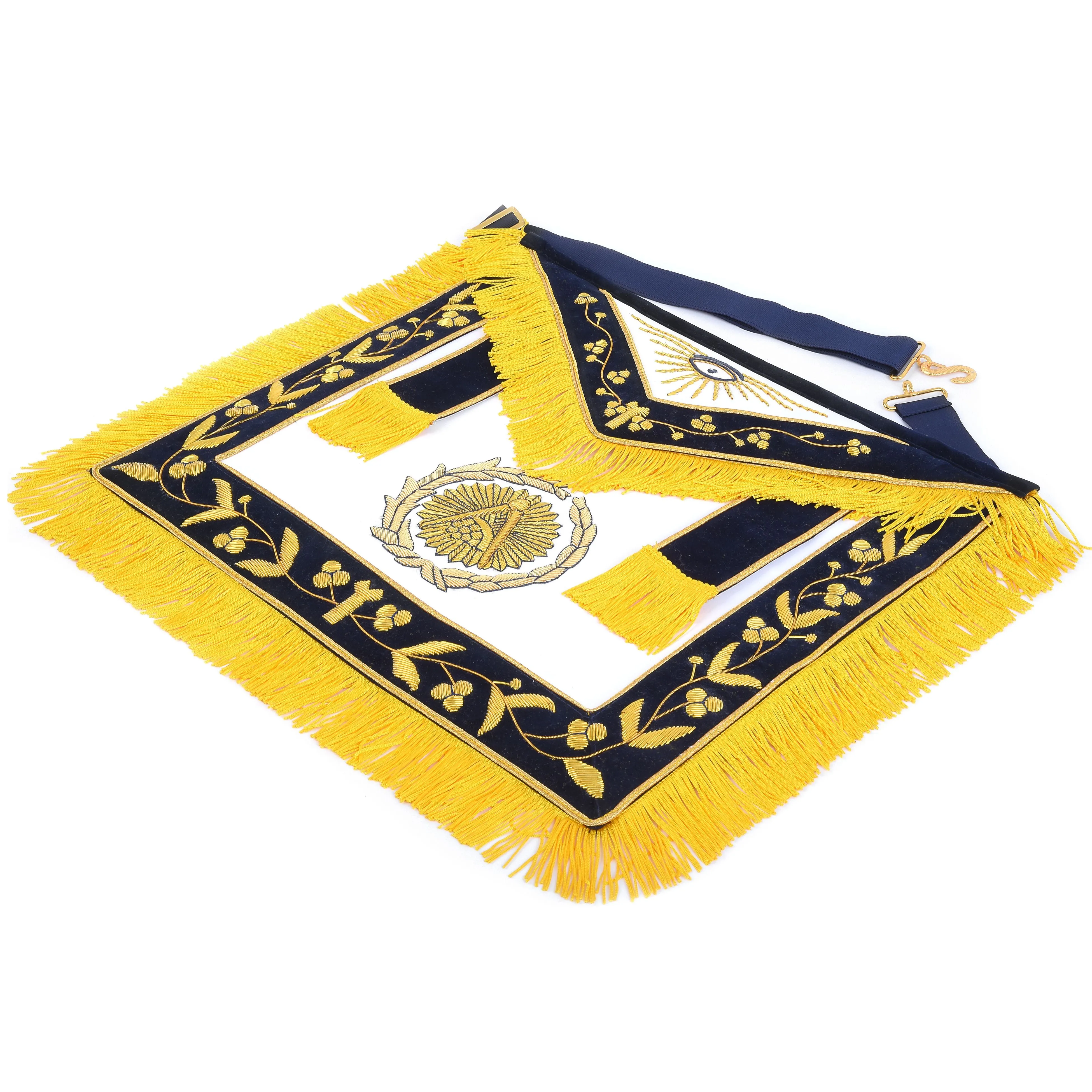 Grand Master Blue Lodge Apron - Black Velvet & Gold Emblem With Wreath