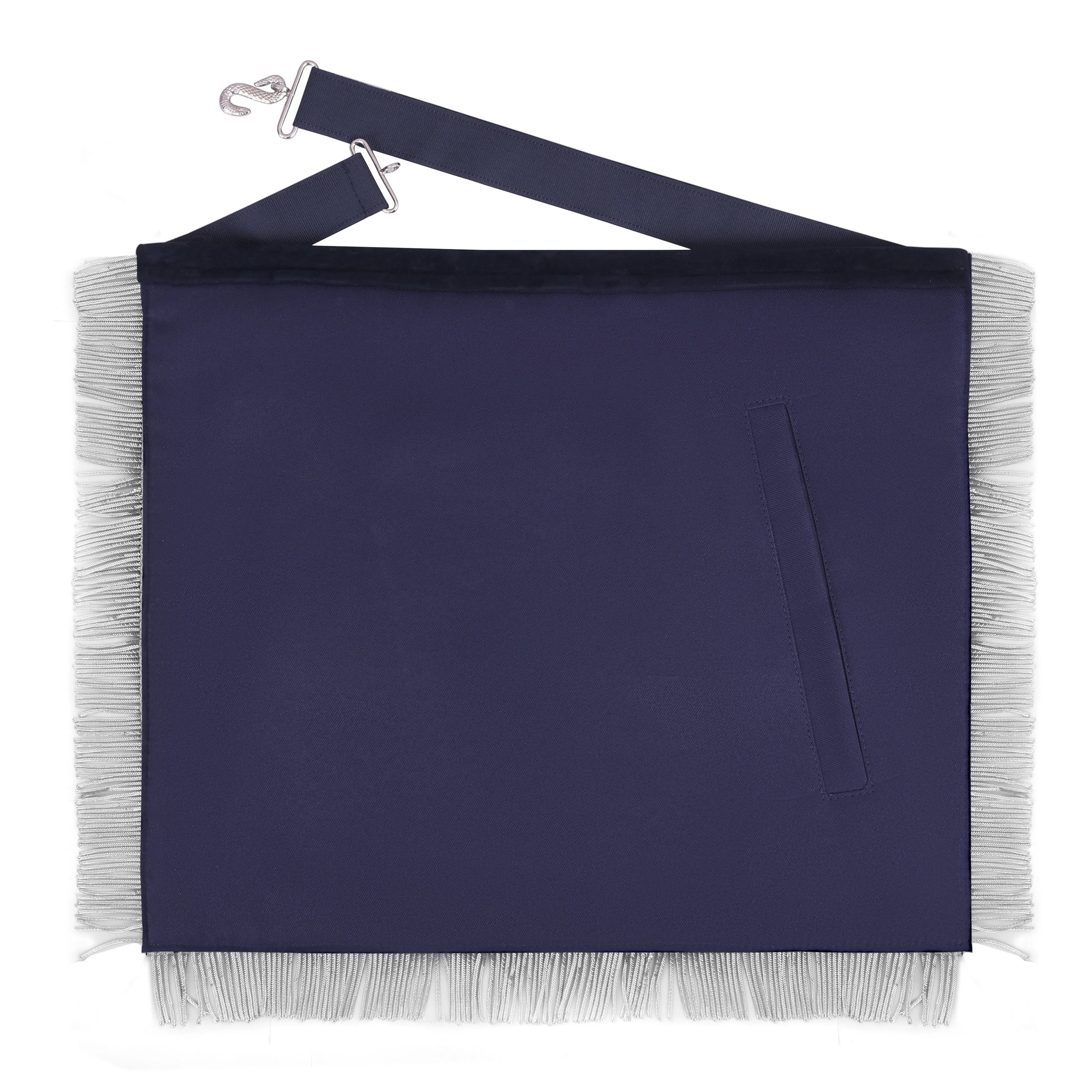 Grand Past Master Blue Lodge Apron - Blue Velvet With Silver Rayon Fringe