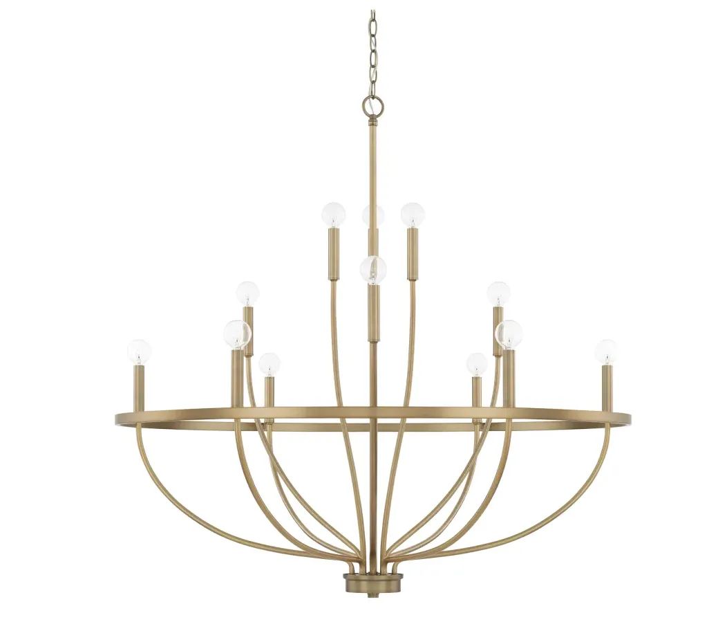 GREYSON 12 LIGHT CHANDELIER, AGED BRASS