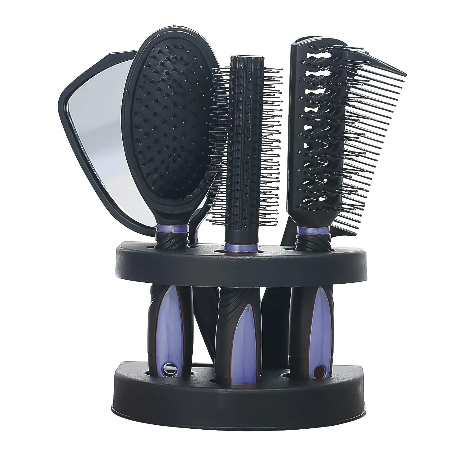 Hair Combs Mirror Set Professional Salon Hair Cutting Brushes Sets (5 Pc With Stand)