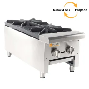 HOCCOT 12"  2 Burners Commercial Countertop Hot Plate Range Gas Stove