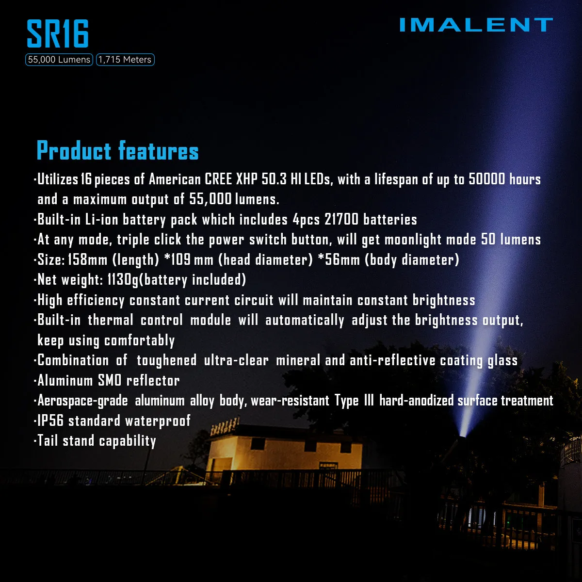 IMALENT SR16 55000 lumen flashlight