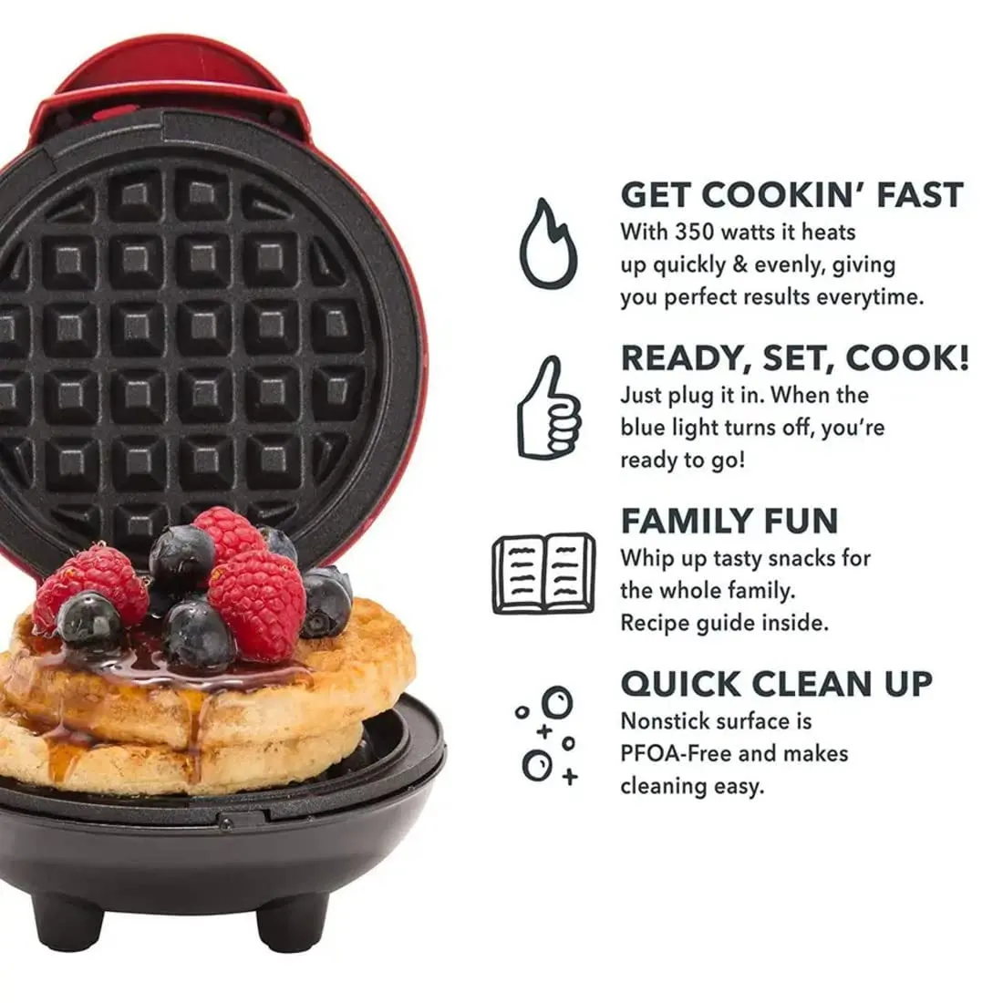 kunya Mini Waffle Maker 4 Inch- 350 Watts: Stainless Steel Non-Stick Electric Iron Machine for Individual Belgian Waffles, Pan Cakes, Paninis Other Snacks