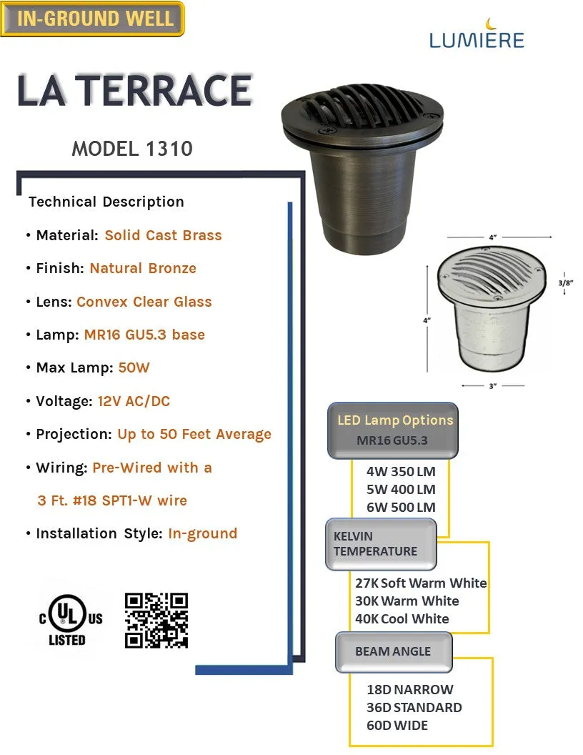 LaTerrace Natural Bronze Cast Brass In-ground Well Light