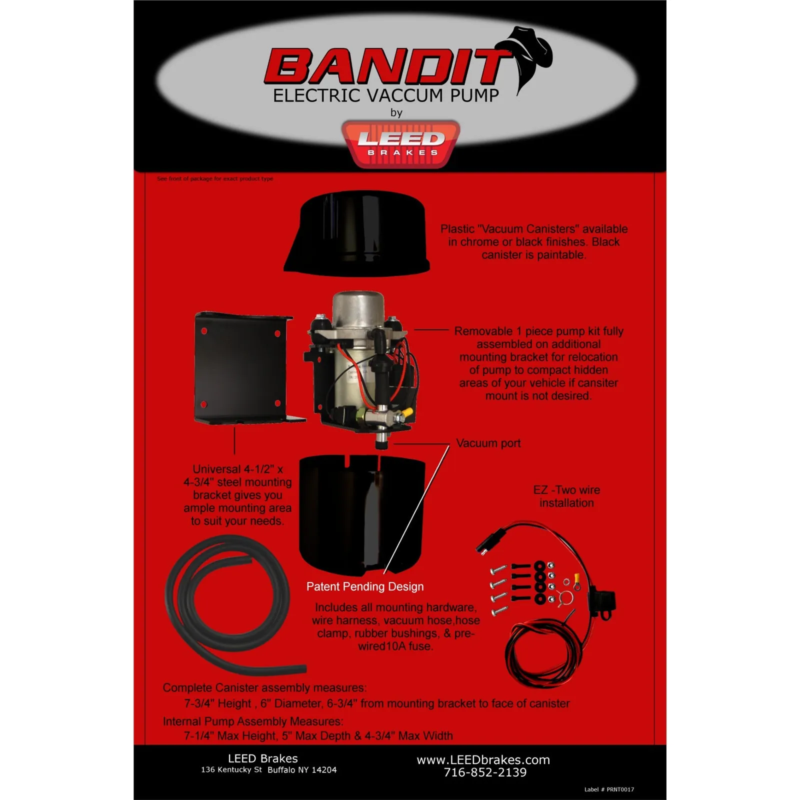 Leed Black Bandit Vacuum Pump - Electric - 12V - Hardware/Hose/Wiring Included - Black Housing