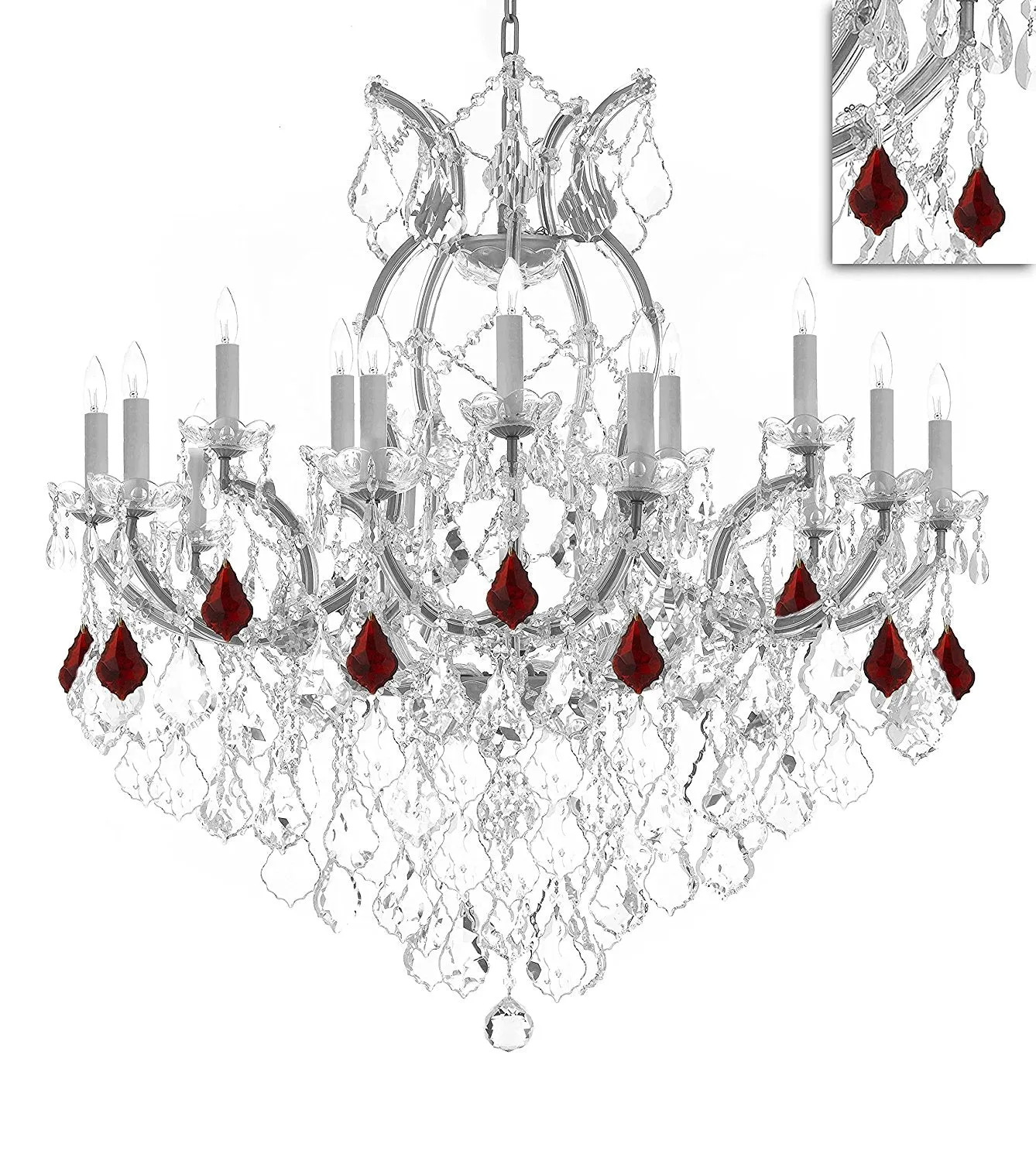 Maria Theresa Chandelier Crystal Lighting Chandeliers Lights Fixture Pendant Ceiling Lamp for Dining room, Entryway , Living room H38" X W37" - Dressed w/Ruby Red Crystals - A83-B98/SILVER/21510/15 1